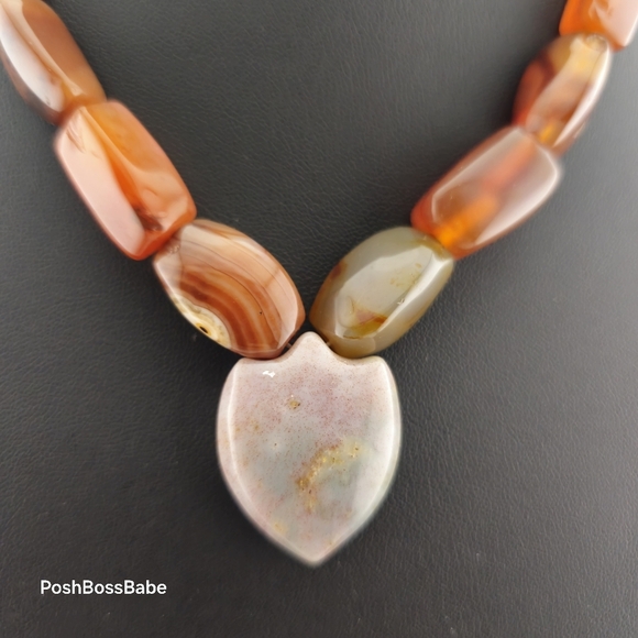 Chunky Natural Stone Necklace with Statement Pendant - Picture 8 of 8